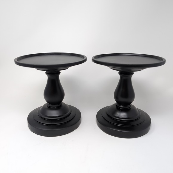 Valerie Parr Hill Black Pedestal Set of 2 Pair 7" Pillar Candle Holder - Picture 3 of 4
